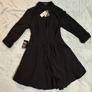 EXPRESS Fit and Flare Black Shirt Dress, Size 0, New With Tags
